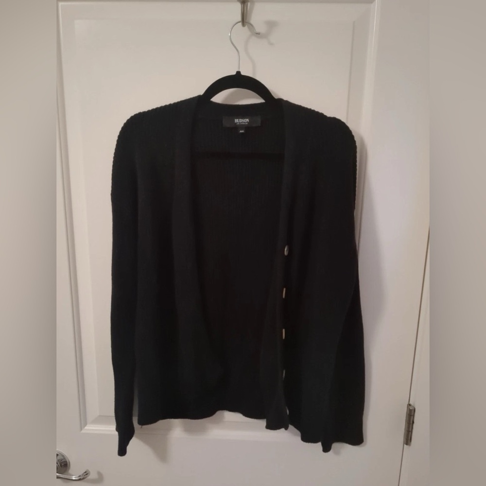 Hudson Los Angeles Women's Cardigan Black 100% Cotton Ribbed Button Down Size M
